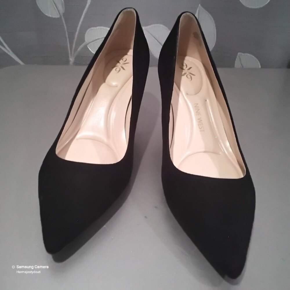 Nine West Black Suede Leather Pointy Toe Patent 2.5" Stiletto Heels NWOT 8M